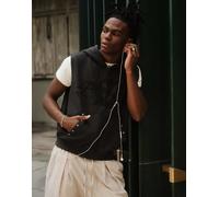 Bershka - Gilet nero slavato con cappuccio e zip M