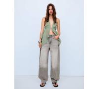Bershka - Jeans a cilindro a vita alta grigio chiaro 44