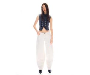 Bershka - Jeans ampi a vita bassa bombati écru-Bianco 40