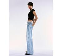 Bershka - Jeans ampi azzurri con stelle e borchie-Blu 36