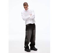 Bershka - Jeans ampi neri con toppe-Nero 34