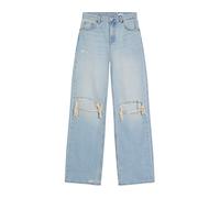 Bershka - Jeans a fondo ampio a vita alta azzurri con strappi-Blu 42