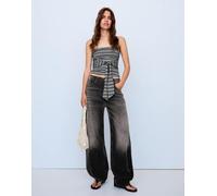 Bershka - Jeans cilindrici a vita alta neri-Nero 42