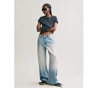 Bershka - Jeans ampi a vita alta e fondo ampio lavaggio sporco-Blu 46