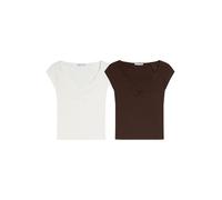 Bershka Maglietta cioccolato / bianco Donna Bershka M