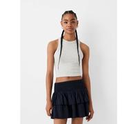 Bershka - Minigonna a balze blu navy arricciata in vita L