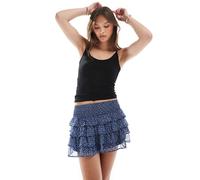 Bershka - Minigonna a balze blu navy con stampa cachemire L