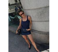 Bershka - Minigonna pantalone in denim blu-Blu navy 38
