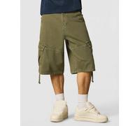 Bershka - Pantaloncini bermuda cargo stile parachute in denim kaki-Verde 42