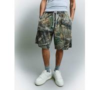Bershka - Pantaloncini bermuda squadrati beige con stampa-Neutro XS