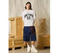 Bershka - Pantaloncini cargo stile paracadutista in denim blu-Blu navy 36