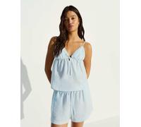 Bershka - Pantaloncini rustici con vita elasticizzata blu denim S