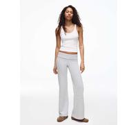 Bershka - Pantaloni a zampa in felpa grigio chiaro con toppa S