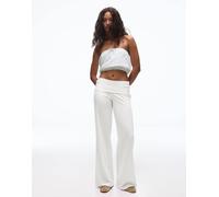 Bershka - Pantaloni bianchi con risvolto in vita-Bianco M