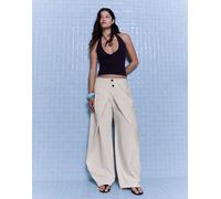 Bershka - Pantaloni bombati con pieghe écru-Bianco 40