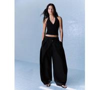 Bershka - Pantaloni bombati neri con pieghe-Nero 36