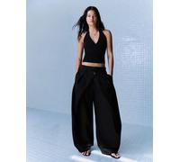 Bershka - Pantaloni bombati neri con pieghe-Nero 46