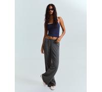 Bershka - Pantaloni dritti grigi con stampa a righe-Grigio S
