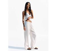 Bershka - Pantaloni in misto lino beige con elastico in vita-Neutro M