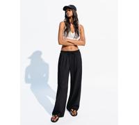 Bershka - Pantaloni in misto lino neri con elastico in vita-Nero M
