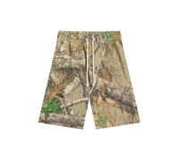 Bershka - Pantaloncini bermuda squadrati beige con stampa-Neutro L