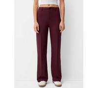 Bershka - Pantaloni sartoriali bordeaux a fondo ampio-Rosso 44