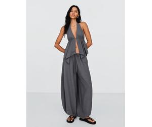 Bershka - Pantaloni stile sarouel rustici grigi e neri-Grigio S