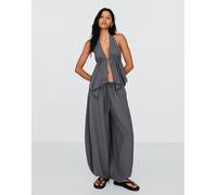 Bershka - Pantaloni stile sarouel rustici grigi e neri-Grigio XL