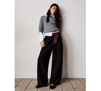 Bershka - Pantaloni voluminosi neri in tessuto doppio-Nero 42