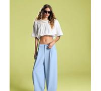 Bershka Petite - Pantaloni voluminosi in tessuto doppio grigio chiaro-Blu 40
