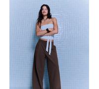 Bershka Petite - Pantaloni voluminosi in tessuto doppio marrone 44