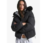 Bershka - Piumino nero con cappuccio in pelliccia sintetica L