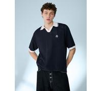 Bershka - Polo a maniche corte blu con stampa-Blu navy S