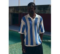 Bershka - Polo a maniche corte in rete azzurra a righe-Blu S