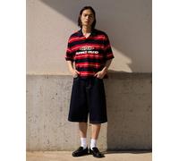 Bershka - Polo a maniche corte rossa a righe con ricamo-Rosso L