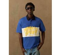 Bershka polo a maniche corte stampato in blu denim XL