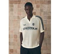 Bershka - Retrosport - Polo in rete bianca con stampa-Bianco L