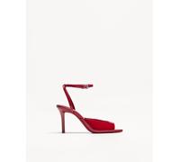 Bershka - Sandali con tacco rossi con cinturino alla caviglia e aperti davanti-Rosso 38