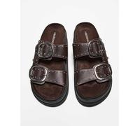 Bershka - Sandali marroni con plateau, fibbie e borchie-Marrone 41
