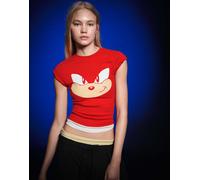 Bershka - Sonic - T-shirt a maniche corte rossa-Rosso XS