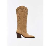 Bershka - Stivaletti con tacco stile cowboy beige con borchie-Neutro 39