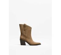 Bershka - Stivaletti stile cowboy color cuoio asimmetrici con tacco-Neutro 39