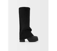 Bershka - Stivali con plateau con tacco alto a calza neri-Nero 37