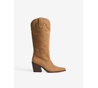 Bershka - Stivali stile cowboy color cuoio ricamati con tacco alto-Marrone 39