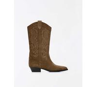 Bershka - Stivali stile cowboy in pelle color cuoio-Marrone 37