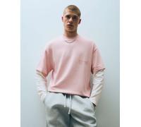 Bershka T-shirt a doppia manica a contrasto in rosa pastello L