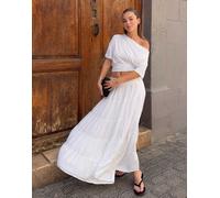Bershka - T-shirt a maniche corte bianca con stampa asimmetrica-Bianco L