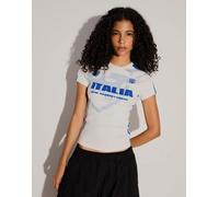 Bershka - T-shirt a maniche corte bianca con stampa sportiva-Bianco M