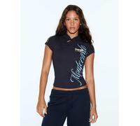 Bershka T-shirt a maniche corte con chiusura a clip blu navy M