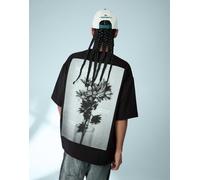 Bershka - T-shirt a maniche corte in pile nera con stampa-Nero S